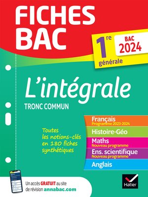 cover image of Fiches bac L'intégrale du tronc commun 1re générale Bac 2024 (toutes les matières)